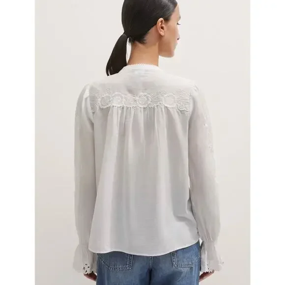 ME+EM White Broderie Eyelet Lace Embroidered Blouse Cotton Voile 2 XS Cottage - Picture 3 of 13